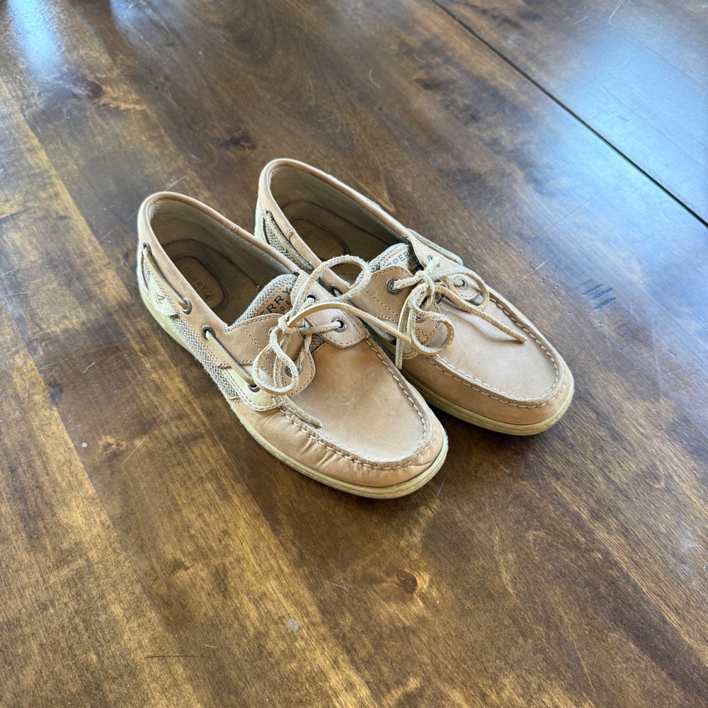 Sperry Boat Shoes Women 7.5 Tan Top-Sider Leather Mesh Loafers 9276619